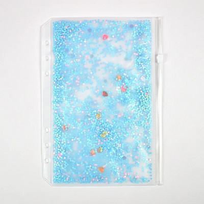 A5 A6 Trblietavý flitrovaný zakladač s vnútorným vreckom, roztomilý 6-dierkový zipsový obal na voľné listy, kawaii zápisník, diár, vnútorné úložné puzdro