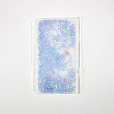 A5 A6 Trblietavý flitrovaný zakladač s vnútorným vreckom, roztomilý 6-dierkový zipsový obal na voľné listy, kawaii zápisník, diár, vnútorné úložné puzdro