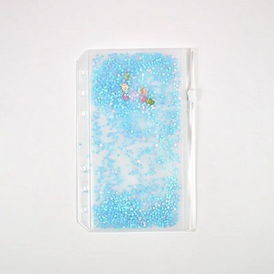 A5 A6 Trblietavý flitrovaný zakladač s vnútorným vreckom, roztomilý 6-dierkový zipsový obal na voľné listy, kawaii zápisník, diár, vnútorné úložné puzdro