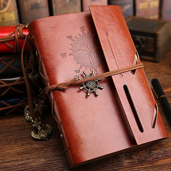 Ρετρό Σπιράλ Σημειωματάριο Σημειωματάριο Σημειωματάριο Vintage Pirate Anchors PU Δερμάτινο Βιβλίο Σημειώματος Αντικαταστάσιμο Γραφικό Δώρο Traveler Journal