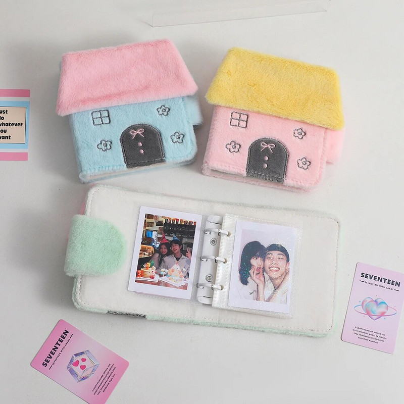 New Kawaii House shape Series Furry 3 Inch Kpop Photocards Binder Book Idol Photo Cards Album Collection Book
