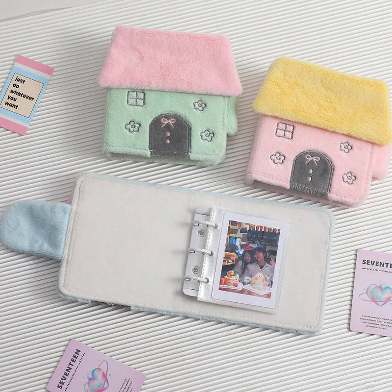 New Kawaii House shape Series Furry 3 Inch Kpop Photocards Binder Book Idol Photo Cards Album Collection Book