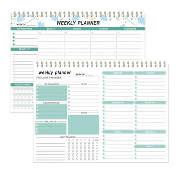 Εβδομαδιαίο Planner Δίπλωμα Χοντρό χαρτί με διπλό σύρμα βιβλιοδεσία Λίστα εργασιών ημερήσιου προγραμματισμού Σημειωματάριο ημερήσιου προγραμματισμού Λίστα ελέγχου σημειωματάριο γραφείου