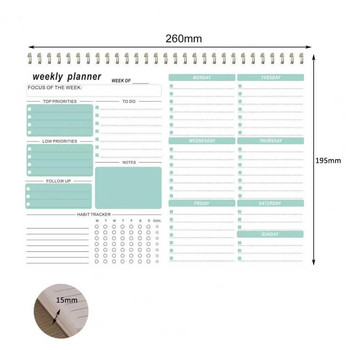 Седмичен планер Подвързване с двойна тел Дебела хартия Списък със задачи График Ежедневно планиране Бележник Дневник Офис Бележник Контролен списък