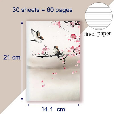 A5 užrašų knygelė kinų stiliaus chinoiserie užrašų knygelė Pieninė vintažinė retro Kinijos peizažas medis paukščių dažymas rašalu Viršelis Darbotvarkės dekoras