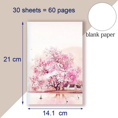 A5 užrašų knygelė kinų stiliaus chinoiserie užrašų knygelė Pieninė vintažinė retro Kinijos peizažas medis paukščių dažymas rašalu Viršelis Darbotvarkės dekoras