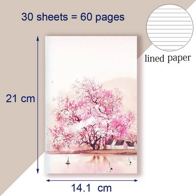 A5 užrašų knygelė kinų stiliaus chinoiserie užrašų knygelė Pieninė vintažinė retro Kinijos peizažas medis paukščių dažymas rašalu Viršelis Darbotvarkės dekoras