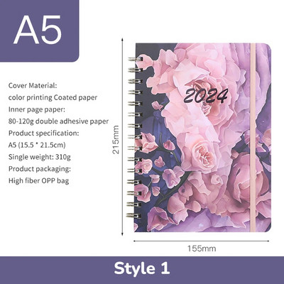 A5 Planner Spiraalmärkmik 2024 Inglise raamat Märkmik Nädalaplaneerija Agenda Kirjatarbed Kontoritarbed