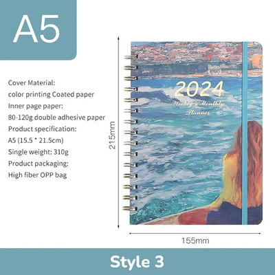 A5 Planner Spiraalmärkmik 2024 Inglise raamat Märkmik Nädalaplaneerija Agenda Kirjatarbed Kontoritarbed