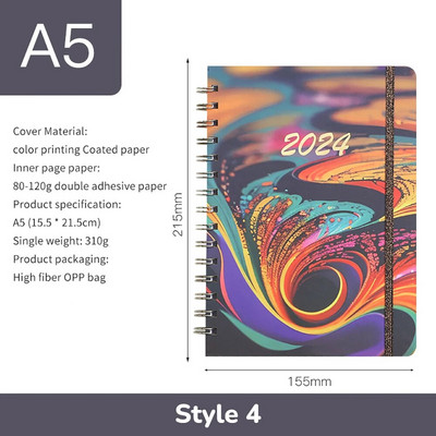 A5 Planner Spiraalmärkmik 2024 Inglise raamat Märkmik Nädalaplaneerija Agenda Kirjatarbed Kontoritarbed