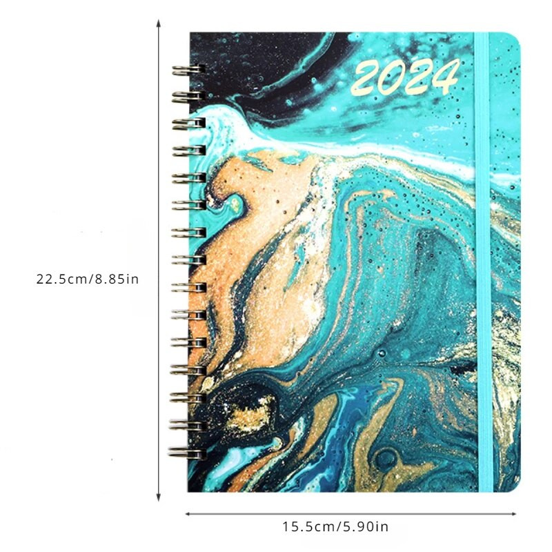 2024 Planners Weekly and Monthly Planner Σπειροειδές δεμένο με 12 μηνιαίες καρτέλες Σκληρό εξώφυλλο με ελαστικά επιθέματα γραφής Αναλώσιμα γραφείου