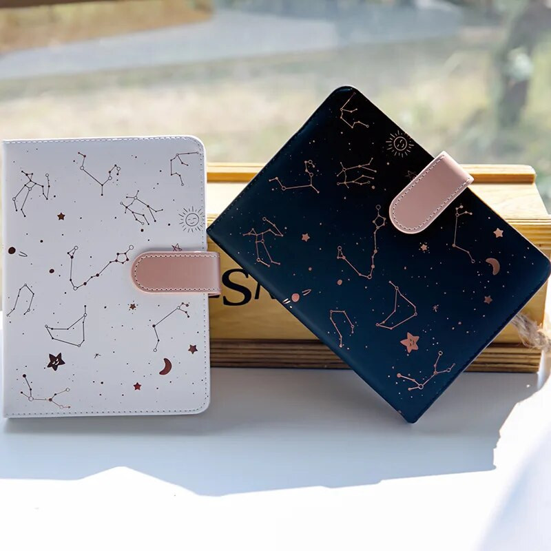 Tähtkuju Kaane Agenda Planner Sülevihik Dateerimata tähistaevas A6 Pehmest PU-nahast väike päevik Terve aasta Dateerimata iga päev ja kuu