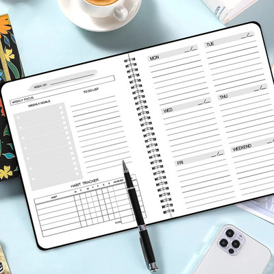 Weekly Planners A5 Spiral Binder Notebooks 52 Weeks Agenda Πρόγραμμα ημερολόγιο διοργανωτής Εφημερίδα Σχολικά προμήθειες γραφείου Χαρτικά