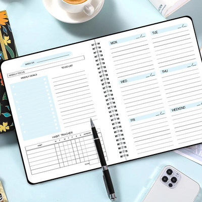 Weekly Planners A5 Spiral Binder Notebooks 52 Weeks Agenda Πρόγραμμα ημερολόγιο διοργανωτής Εφημερίδα Σχολικά προμήθειες γραφείου Χαρτικά