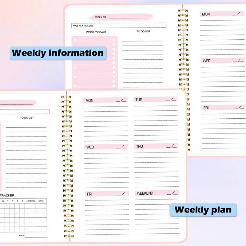 Weekly Planners A5 Spiral Binder Notebooks 52 Weeks Agenda Πρόγραμμα ημερολόγιο διοργανωτής Εφημερίδα Σχολικά προμήθειες γραφείου Χαρτικά