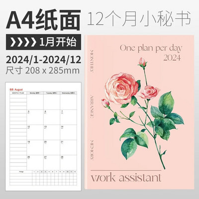 2024. aasta aastaplaneerija märkmik Kawaii kalender Märkmik Päevaplaneerija Päevakava Ajakava korraldaja eelarveplaneerija päevikubüroo