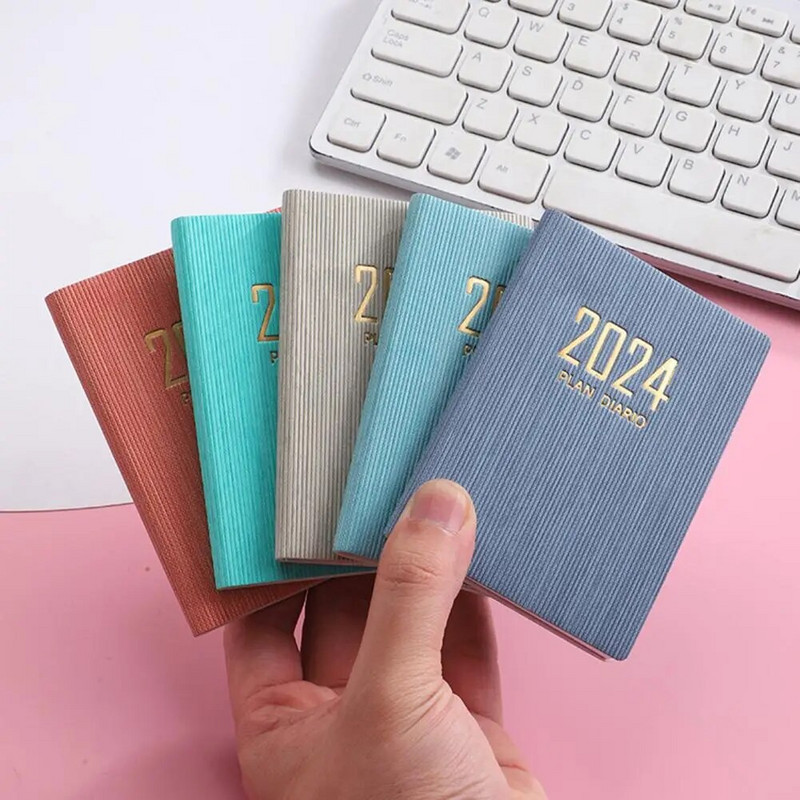 A7 2024 angļu valodas plānotājs mākslīgās ādas cietajos vākos 180 lappuses Mini žurnāls Piena kabatas piezīmju grāmatiņa Skolas plānotājs Skolēnu piederumi