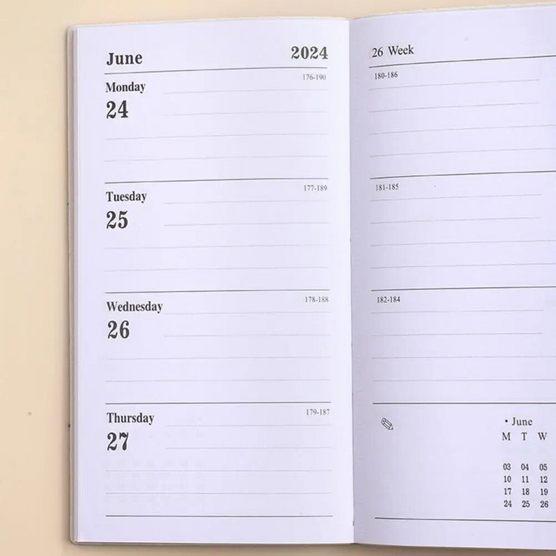 A6 2024 Ingliskeelne Planner Nahast Kõvakaaneline 120 lehekülge Tindikindel paber Elegantne ajakirja piimatoodete märkmik õpilaste tarvikud