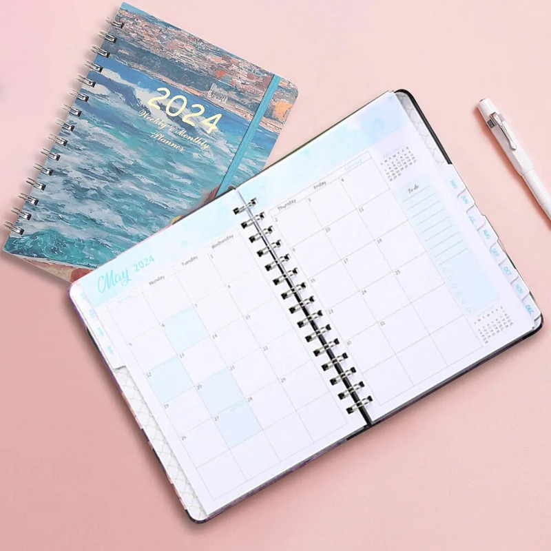 2024 Εβδομαδιαίο Μηνιαίο Σχεδιασμό Διπλού Καλωδίου Ατζέντα Δέσμευση Πρόγραμμα Σχεδιαστές Ατζέντα Ημερολόγιο Οργανωτής Σημειωματάριο 365 ημερών Home Office