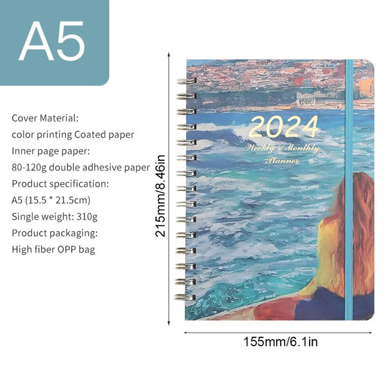 2024 Εβδομαδιαίο Μηνιαίο Σχεδιασμό Διπλού Καλωδίου Ατζέντα Δέσμευση Πρόγραμμα Σχεδιαστές Ατζέντα Ημερολόγιο Οργανωτής Σημειωματάριο 365 ημερών Home Office