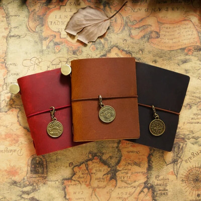 Fromthenon Traveler`s Notebook Mini Loose-leaf Notebook Top Layer Leather Pocket Planner Notebooks for Students Stationery