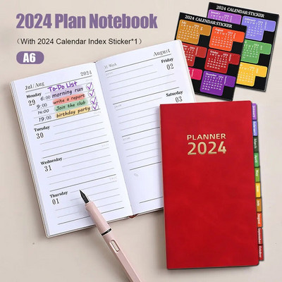 2024 Planner Notebook A6 Agenda Notepad 365 Days English Inside Page with Calendar Index Sticker Daily Plan Office School Supplies