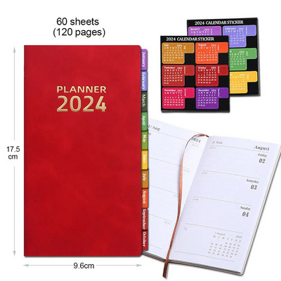 Σημειωματάριο 2024 Planner A6 Σημειωματάριο Ατζέντας 365 ημερών Αγγλική εσωτερική σελίδα με αυτοκόλλητο ευρετηρίου ημερολογίου Ημερήσιο πρόγραμμα Σχολική προμήθεια