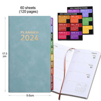 Σημειωματάριο 2024 Planner A6 Σημειωματάριο Ατζέντας 365 ημερών Αγγλική εσωτερική σελίδα με αυτοκόλλητο ευρετηρίου ημερολογίου Ημερήσιο πρόγραμμα Σχολική προμήθεια