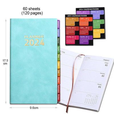 Σημειωματάριο 2024 Planner A6 Σημειωματάριο Ατζέντας 365 ημερών Αγγλική εσωτερική σελίδα με αυτοκόλλητο ευρετηρίου ημερολογίου Ημερήσιο πρόγραμμα Σχολική προμήθεια