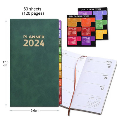 Σημειωματάριο 2024 Planner A6 Σημειωματάριο Ατζέντας 365 ημερών Αγγλική εσωτερική σελίδα με αυτοκόλλητο ευρετηρίου ημερολογίου Ημερήσιο πρόγραμμα Σχολική προμήθεια