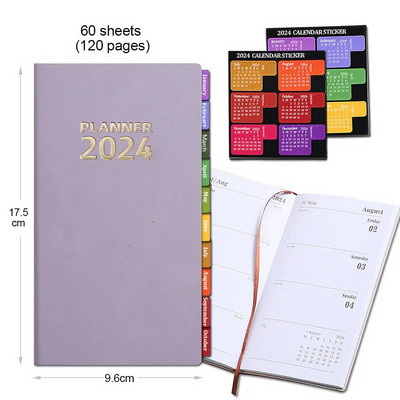 Σημειωματάριο 2024 Planner A6 Σημειωματάριο Ατζέντας 365 ημερών Αγγλική εσωτερική σελίδα με αυτοκόλλητο ευρετηρίου ημερολογίου Ημερήσιο πρόγραμμα Σχολική προμήθεια