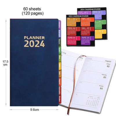 Σημειωματάριο 2024 Planner A6 Σημειωματάριο Ατζέντας 365 ημερών Αγγλική εσωτερική σελίδα με αυτοκόλλητο ευρετηρίου ημερολογίου Ημερήσιο πρόγραμμα Σχολική προμήθεια