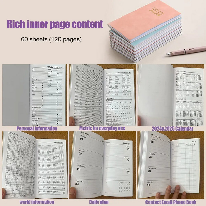 Σημειωματάριο 2024 Planner A6 Σημειωματάριο Ατζέντας 365 ημερών Αγγλική εσωτερική σελίδα με αυτοκόλλητο ευρετηρίου ημερολογίου Ημερήσιο πρόγραμμα Σχολική προμήθεια