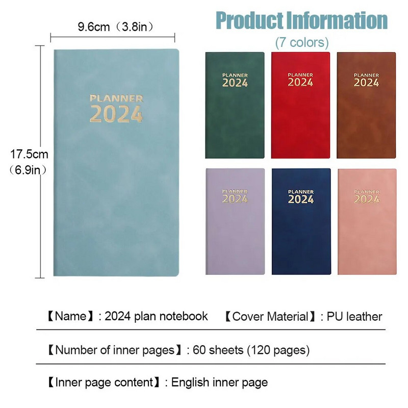 Σημειωματάριο 2024 Planner A6 Σημειωματάριο Ατζέντας 365 ημερών Αγγλική εσωτερική σελίδα με αυτοκόλλητο ευρετηρίου ημερολογίου Ημερήσιο πρόγραμμα Σχολική προμήθεια
