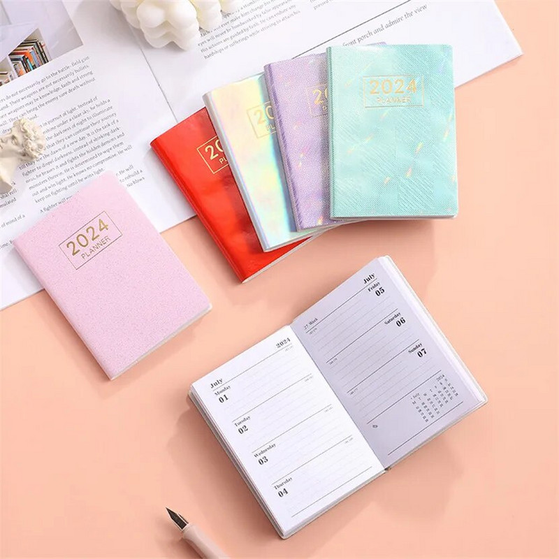 Notebook A7 Mini Agenda 2024 Σημειωματάριο τσέπης Σημειωματάριο λέιζερ φορητό εβδομαδιαίο προγραμματιστή Defter Caderno Inteligente Planificador