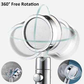 Zloog Нова пропелерна душ глава с високо налягане, въртяща се на 360 с бутон за спиране на вентилатора, филтър, ръчен душ, аксесоари за баня