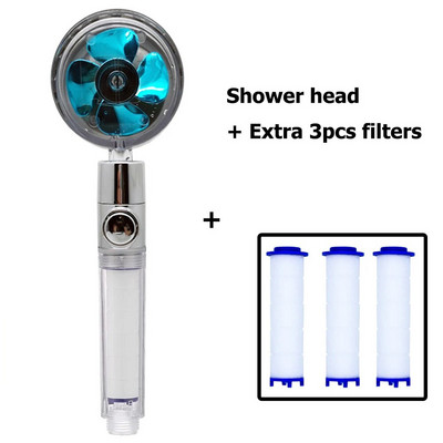 Zloog nou cap de duș cu elice, de înaltă presiune, rotativ 360, cu buton de oprire a ventilatorului, filtru, duș de mână, accesorii pentru baie
