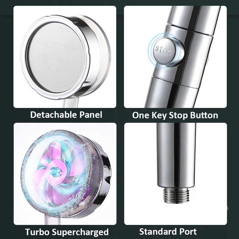 Zloog Νέα κεφαλή ντουζιέρας προπέλας υψηλής πίεσης 360 περιστρεφόμενη με φίλτρο κουμπιού ανεμιστήρα Αξεσουάρ μπάνιου ντους χειρός