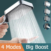 Αξεσουάρ μπάνιου ντους βροχής Αξεσουάρ μπάνιου, κεφαλή ντους υψηλής πίεσης, μεγάλης ροής, μαύρη 4 τρόπων λειτουργίας Τετράγωνο ακροφύσιο σπρέι εξοικονόμησης νερού