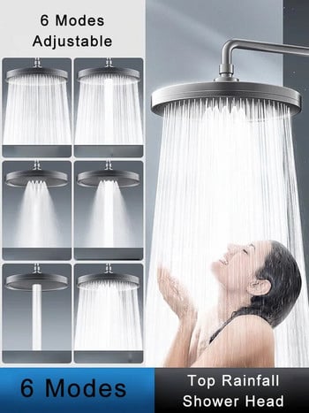 НОВО 6 режима Дъждовна душ глава с високо налягане Водоспестяващ горен дъждовен душ Регулируем кран за душ Аксесоари за баня