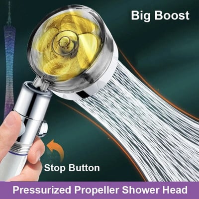 Univerzális adaptációs propeller zuhanyfej nagynyomású esőpermet víztakarékos turbóventilátor zuhanyfej fürdőszobai kiegészítők
