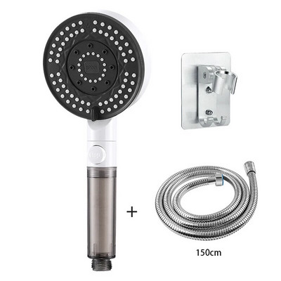 Cap de duș cu filtru în 6 moduri, anti-calcar, de înaltă presiune, pentru duș cu ploaie, opritor de apă, suport pentru furtun, seturi de accesorii pentru baie