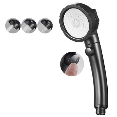 Zloog 3 Modes Ρυθμιζόμενη Ασημί Μαύρη κεφαλή ντουζιέρας Χειρός ντους υψηλής πίεσης Σετ ντουζιέρας μπάνιου υπό πίεση με λάστιχο