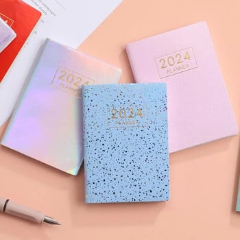 A7 2024 Laser Agenda English Planner Изкуствена кожа Твърди корици 120 страници Мини дневник Dairy Pocket Notebook Студентски пособия