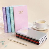 A6 Daily Planner 2024 English Planner Faux Leather Hardcover 120 Pages Ink-proof Paper Journal Dairy Notebook Student Supplies