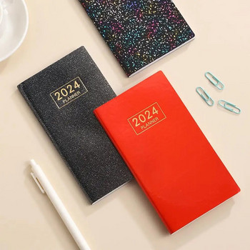 A6 Daily Planner 2024 English Planner Faux Leather Hardcover 120 Pages Ink-proof Paper Journal Dairy Notebook Student Supplies