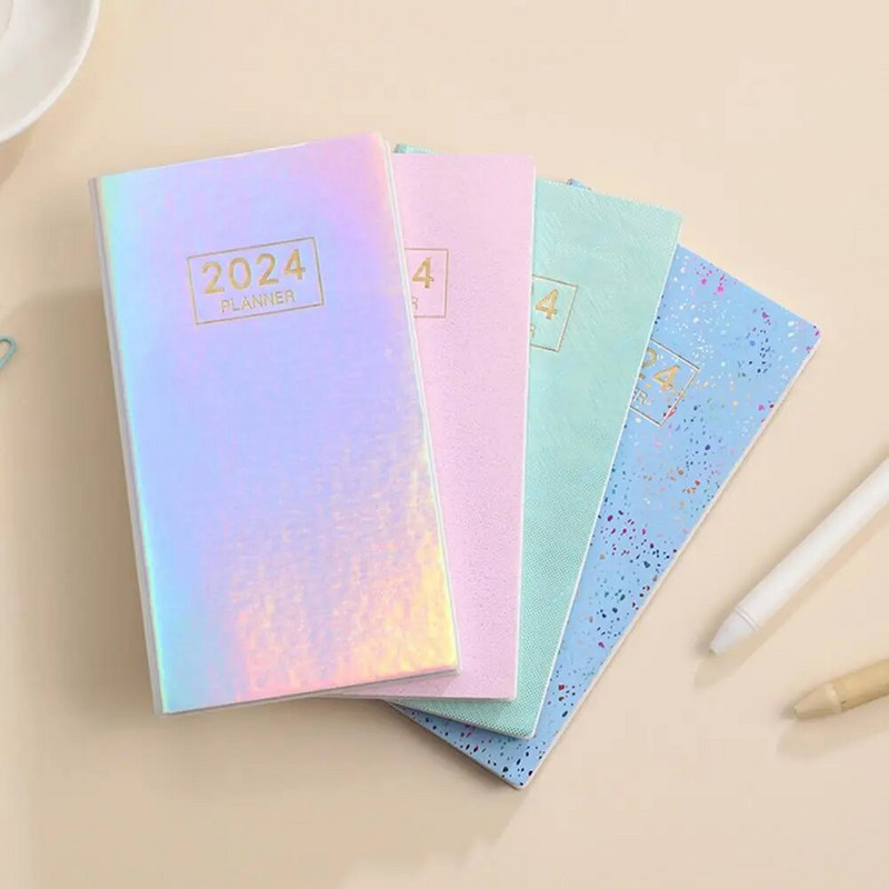 A6 Daily Planner 2024 English Planner Faux Leather Hardcover 120 Pages Ink-proof Paper Journal Dairy Notebook Student Supplies