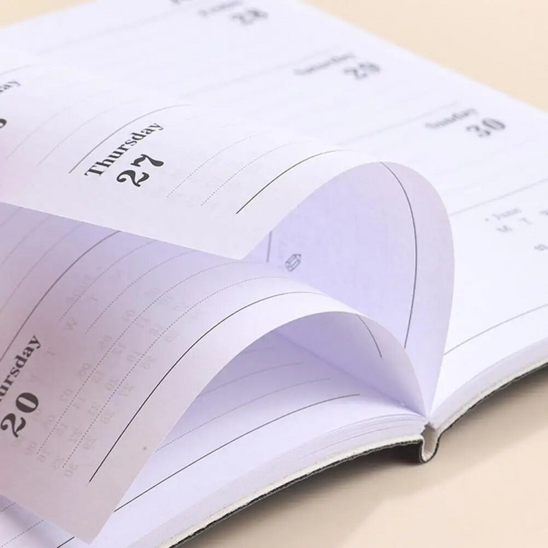 A6 Daily Planner 2024 English Planner Faux Leather Hardcover 120 Pages Ink-proof Paper Journal Dairy Notebook Student Supplies