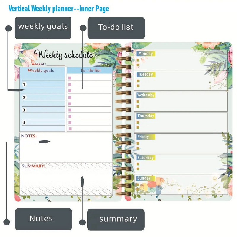 120 Σελίδες Ημερήσιος Εβδομαδιαίος Σχεδιασμός Α5 Ατζέντα Σπειροειδές Σημειωματάριο Στόχος Πρόγραμμα Συνήθειας Οργανωτής Σημειωματάριο για Υπάλληλο Σχολικής Γραφικής ύλης