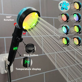 Afișaj digital cu LED cu rotație 360 de temperatură, cap de duș, ventilator turbo, elice, cap de duș, o singură cheie, accesorii pentru baie